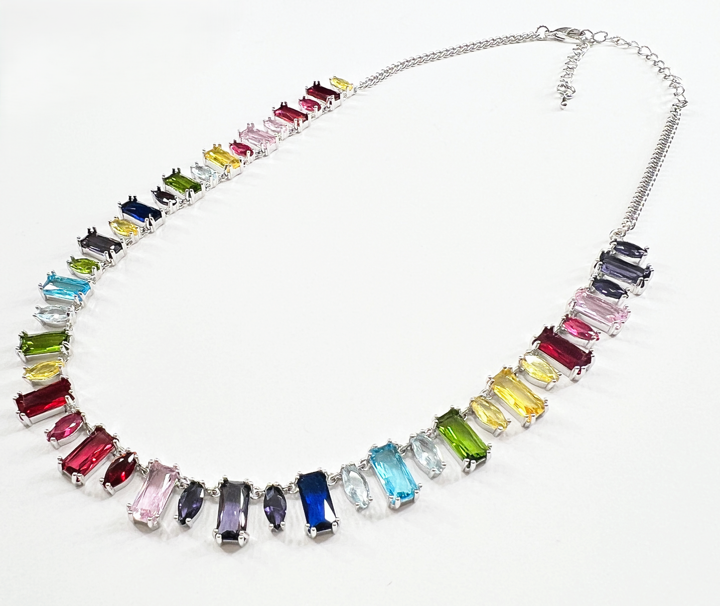 Rainbow Baguette & Marquise Cut Gemstone Necklace