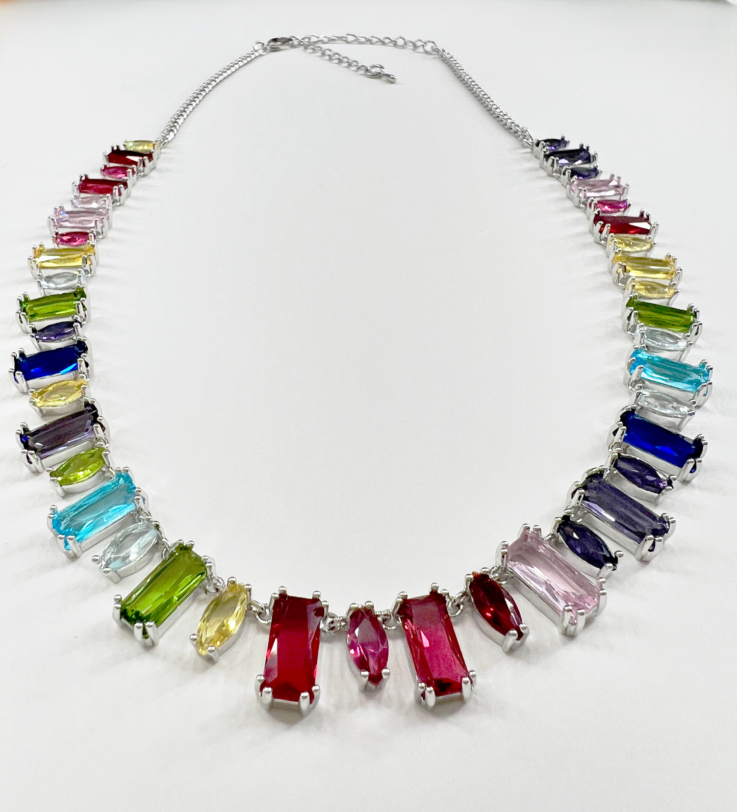 Rainbow Baguette & Marquise Cut Gemstone Necklace
