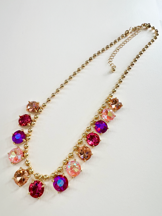 Rainbow Crystal Ball Beaded Chain Necklace - Durable Zinc Steel Design