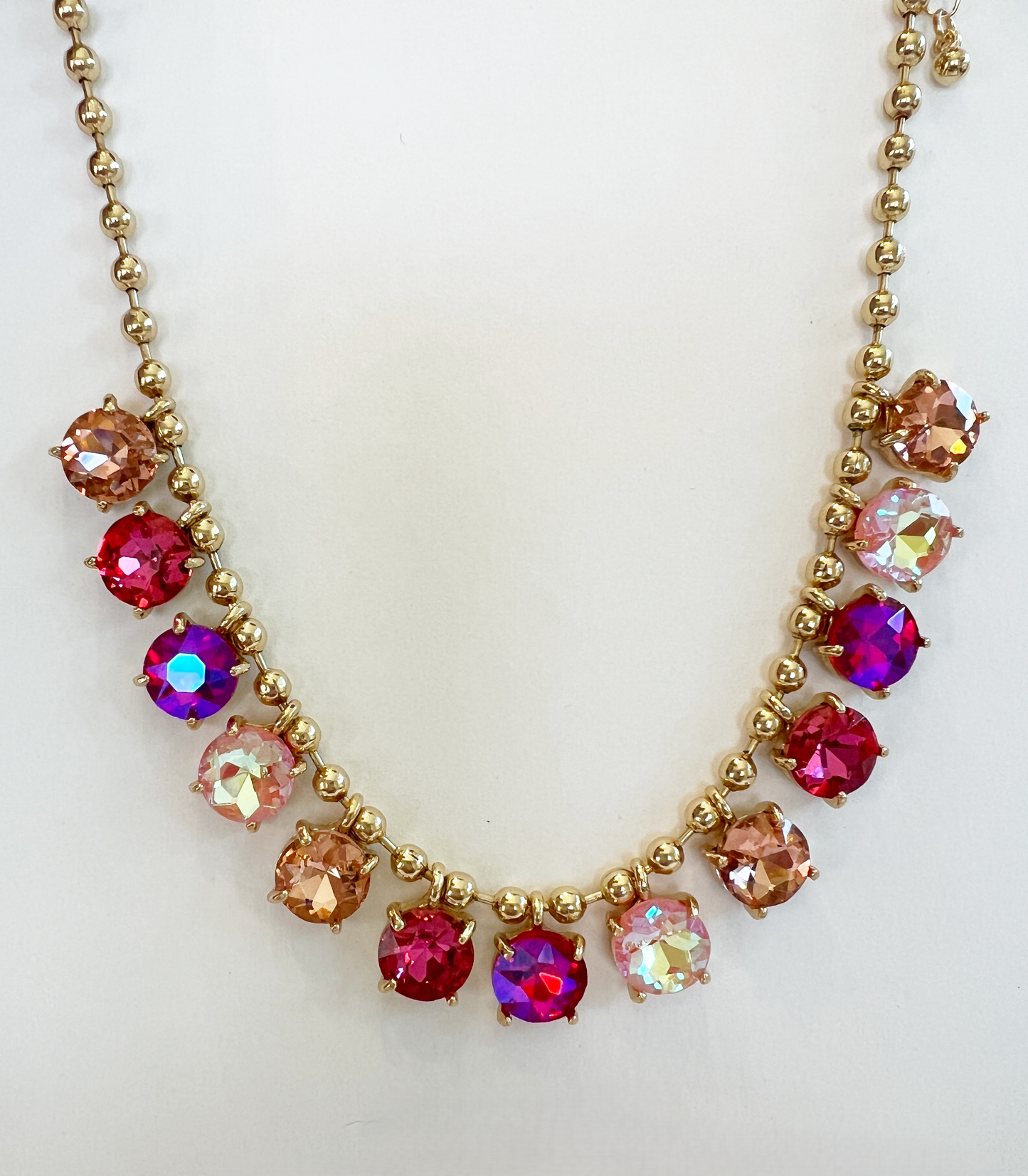 Rainbow Crystal Ball Beaded Chain Necklace - Durable Zinc Steel Design
