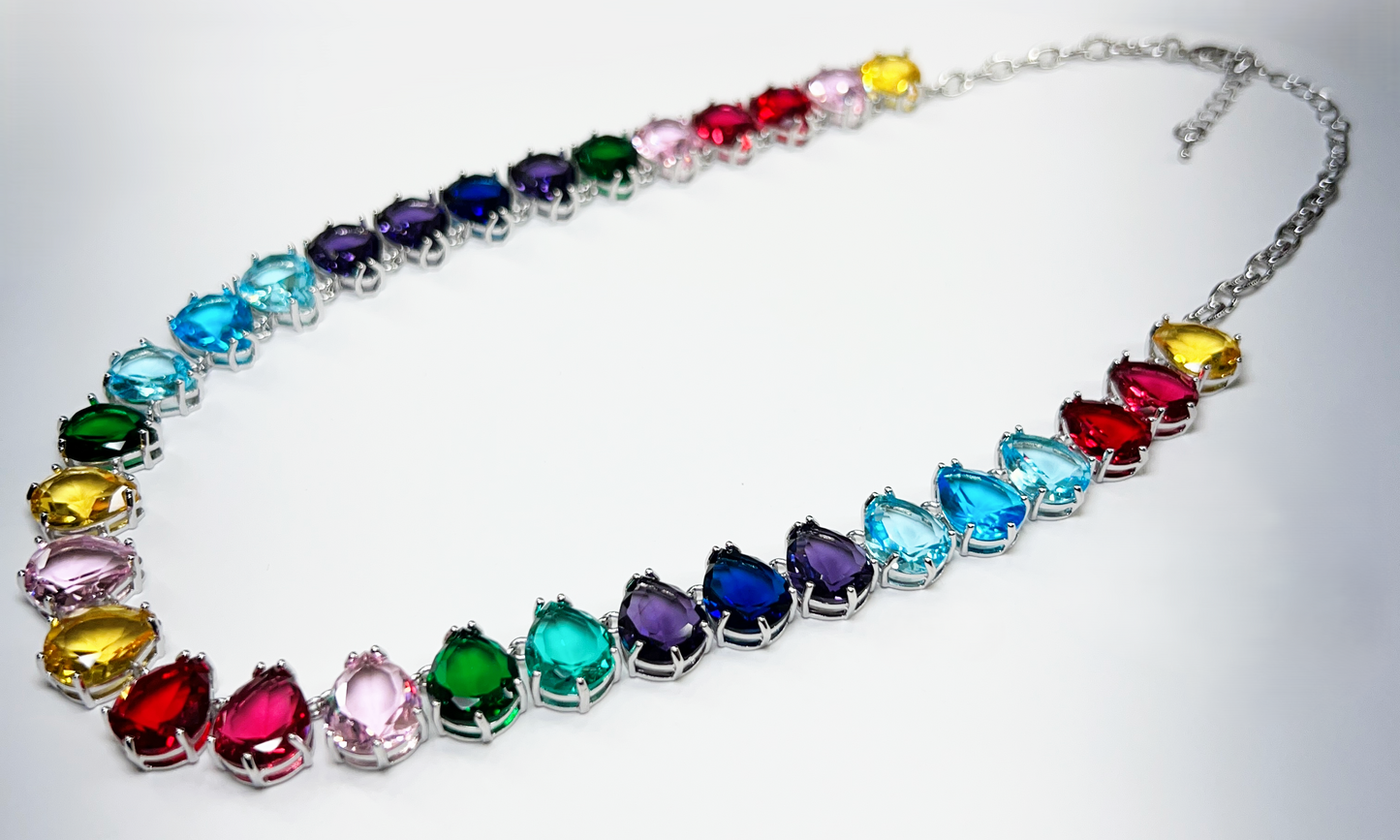 Rainbow Pear-Cut Gemstone Statement Necklace
