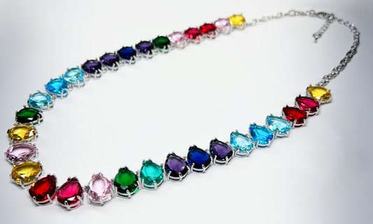 Rainbow Pear-Cut Gemstone Statement Necklace