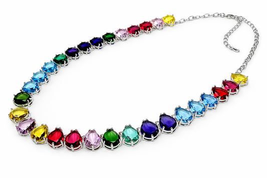 Rainbow Pear-Cut Gemstone Statement Necklace