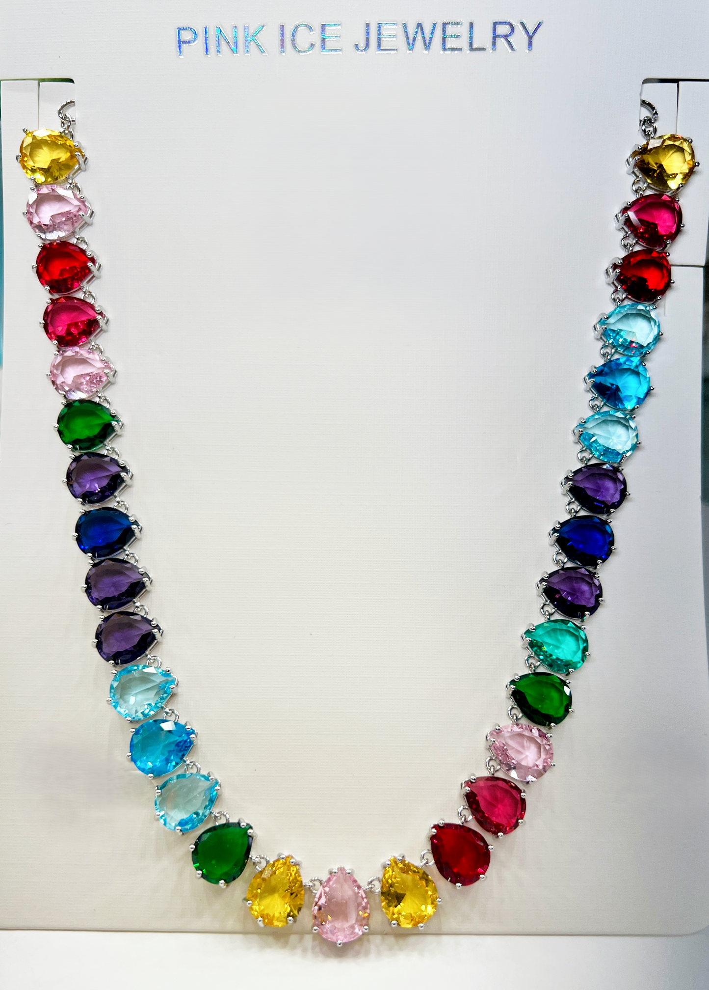 Rainbow Pear-Cut Gemstone Statement Necklace