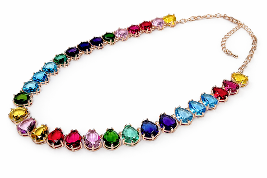 Rainbow Pear-Cut Gemstone Statement Necklace on Rose Gold