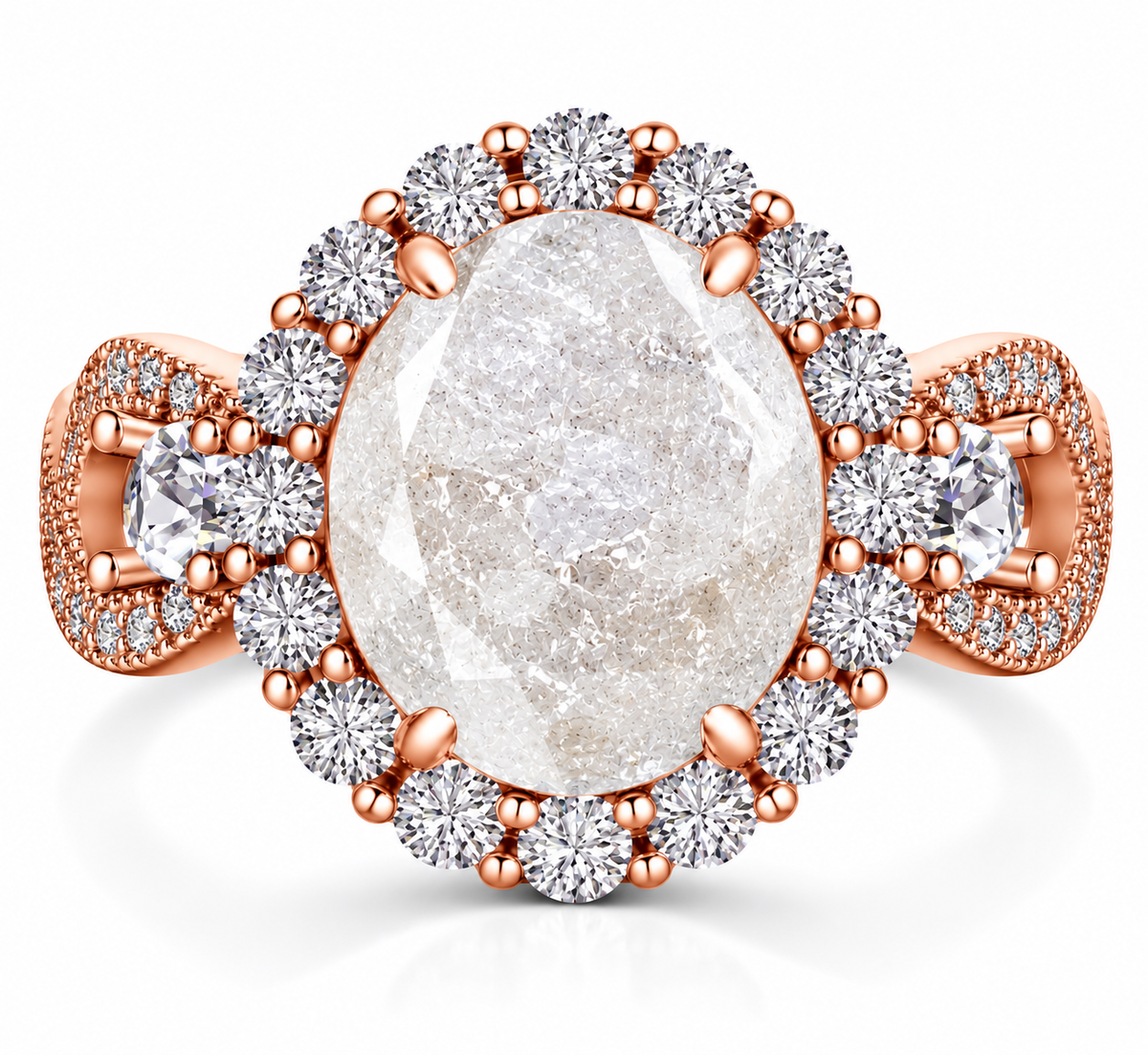 *PRE-ORDER - 925 Sterling Silver Infinity Oval Cut White Ice & Diamond CZ Ring on Rose Gold