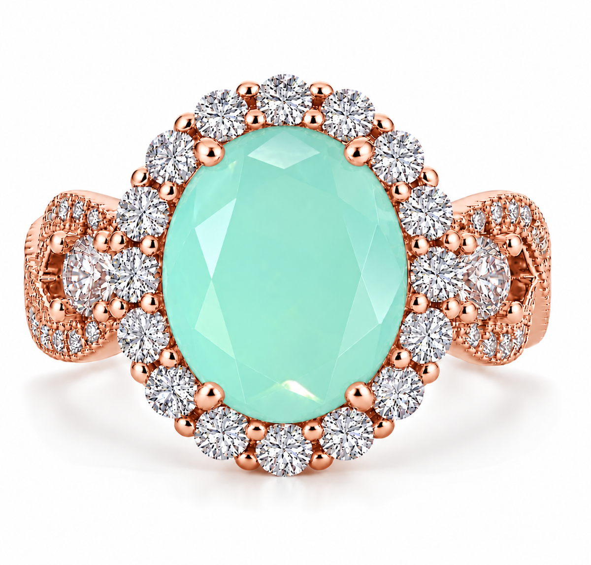 PRE-ORDER - 925 Sterling Silver Infinity Oval Cut Milky Aqua Crystal & Diamond CZ Ring