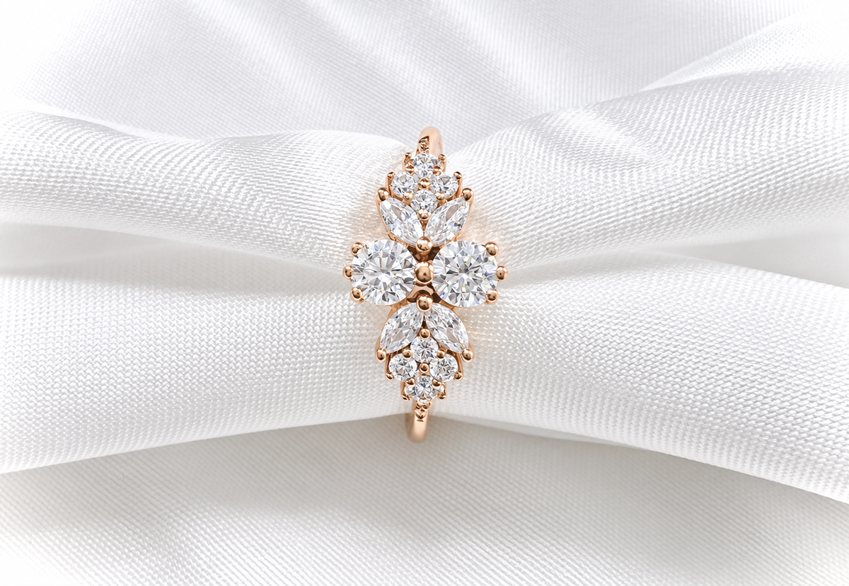Sterling Silver Brilliant Butterfly Diamond Cubic Zirconia Ring on Rose Gold