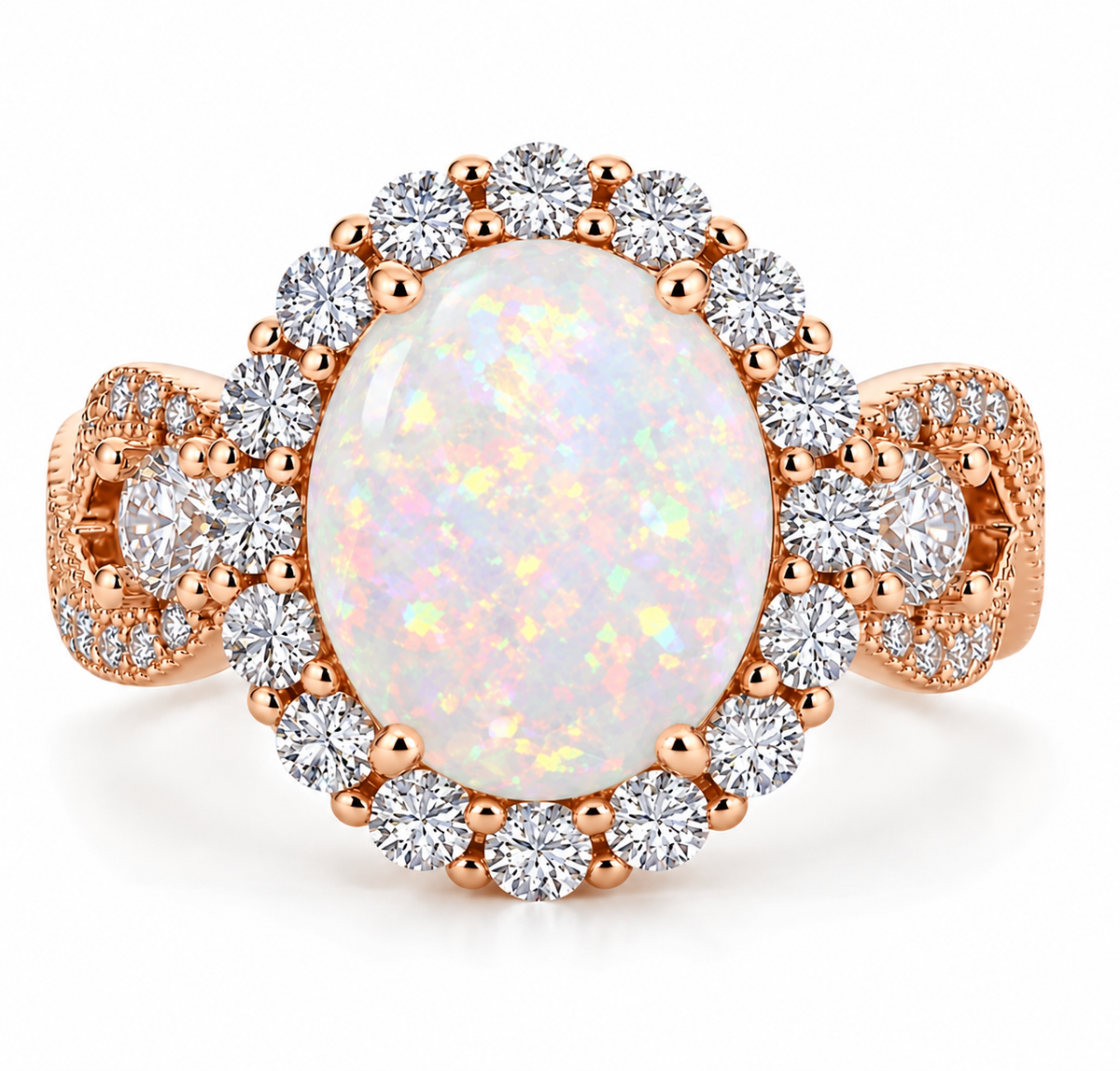 *PRE-ORDER - 925 Sterling Silver Infinity Oval Cut White Fire Opal-Effect & Diamond CZ Ring