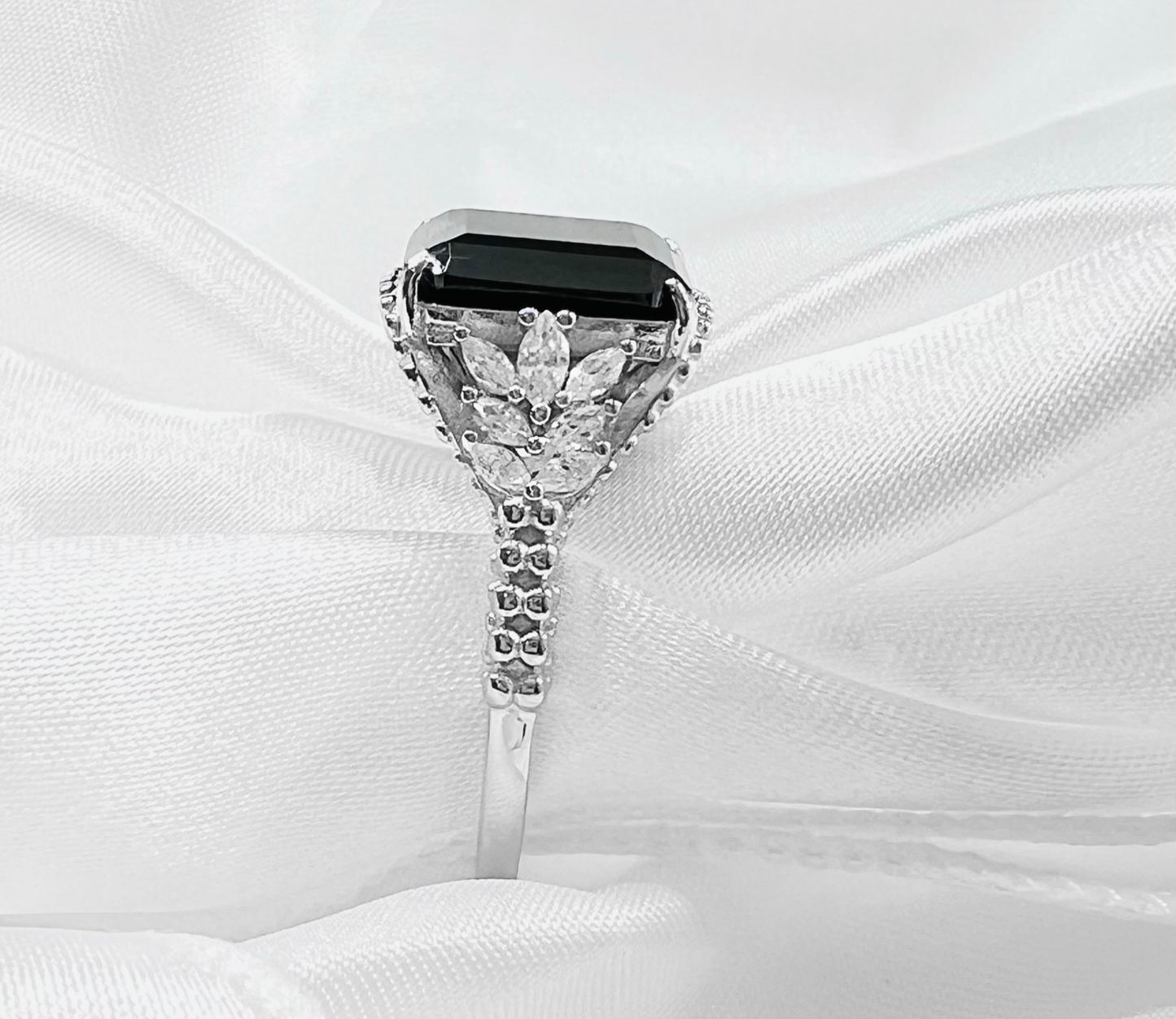Black Onyx Beaded Shank 925 Sterling Silver Ring