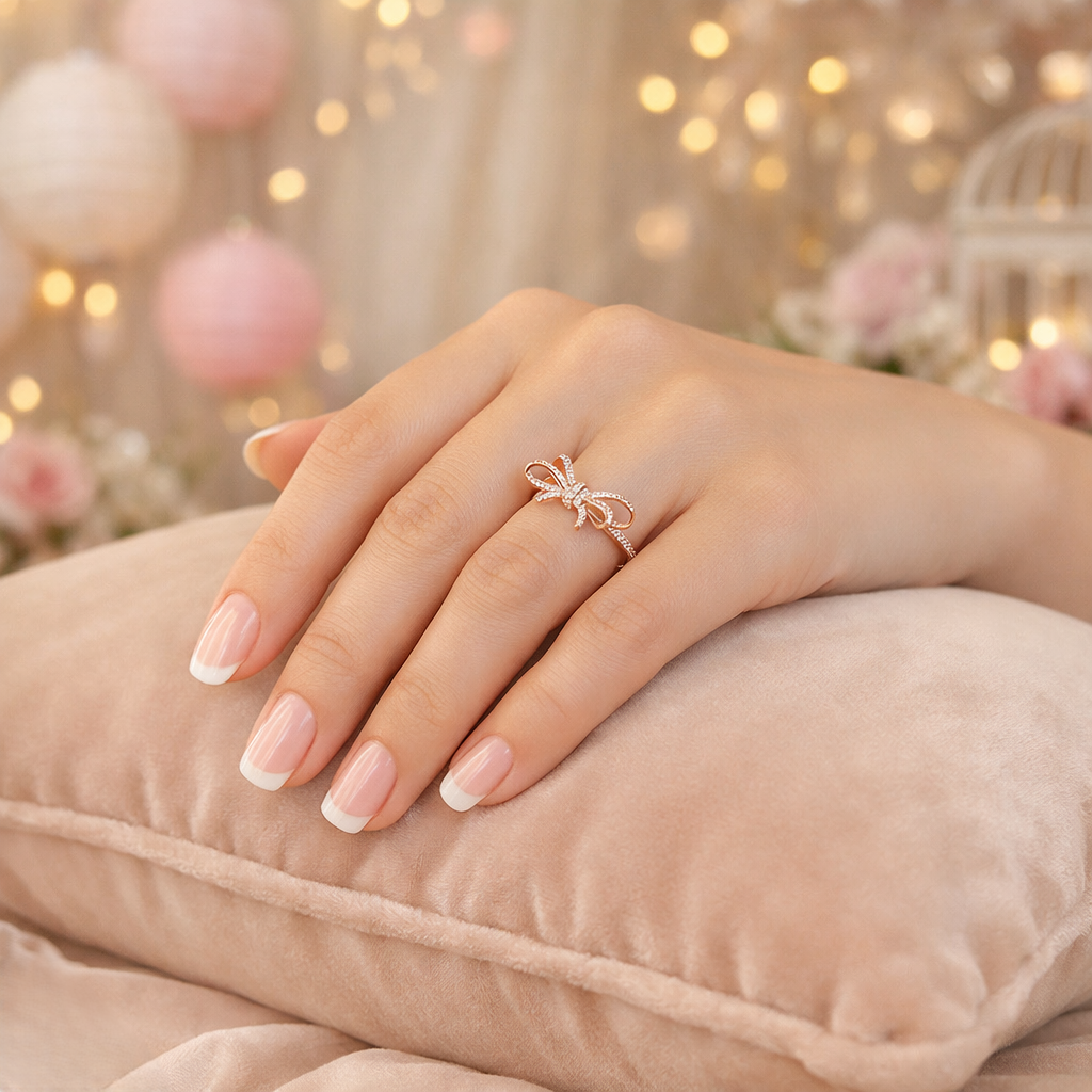 Sparkling Bow Tie Ring (Rhodium, Rose Gold & Yellow Gold)