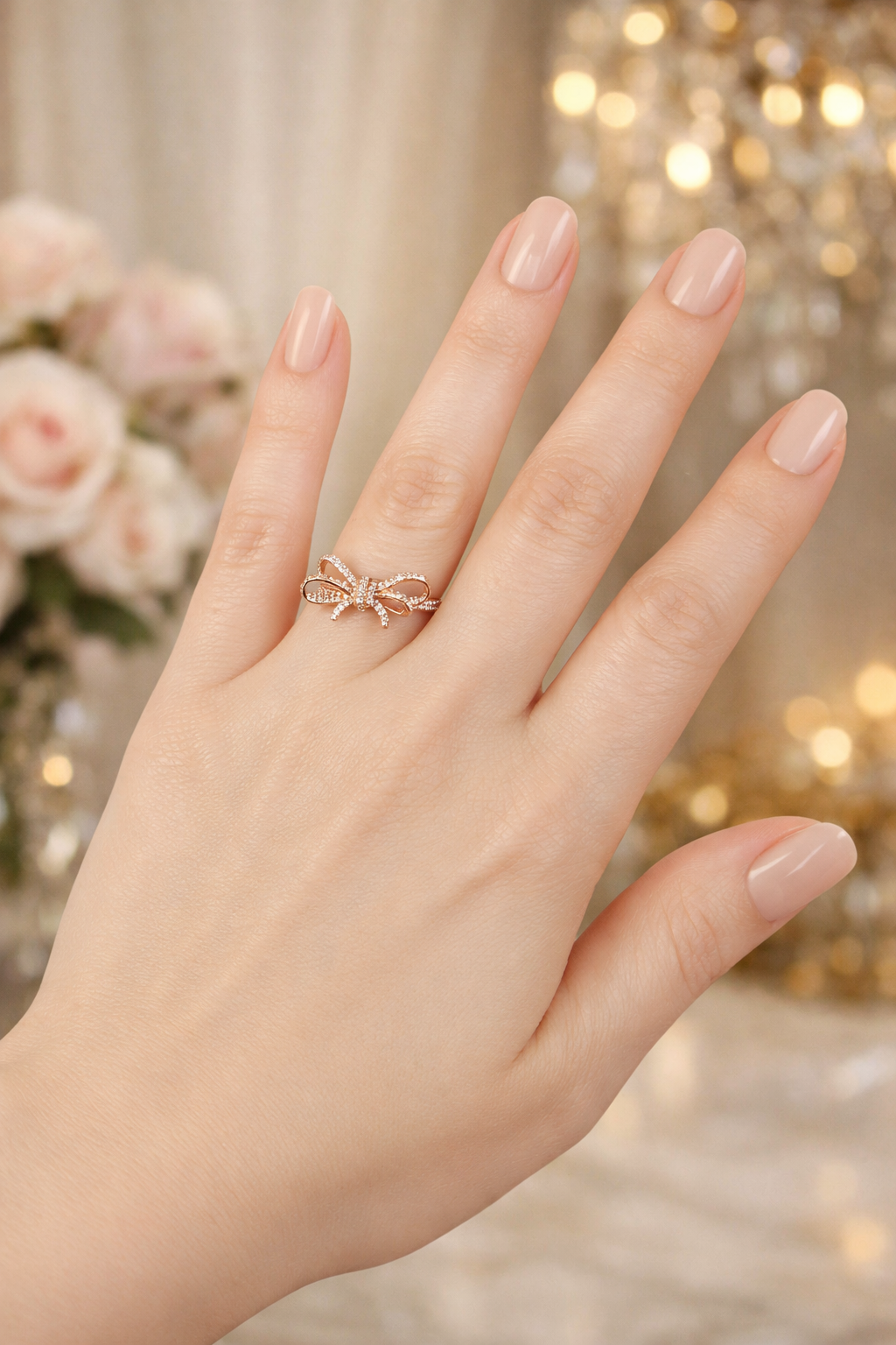 Sparkling Bow Tie Ring (Rhodium, Rose Gold & Yellow Gold)