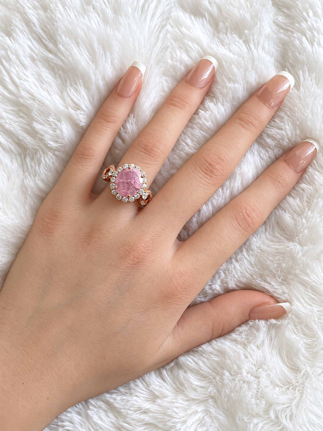 *PRE-ORDER - 925 Sterling Silver Infinity Oval Cut Light Pink Ice & Diamond Cubic Zirconia Ring - Rose Gold