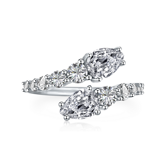 Sterling Silver Diamond Cubic Zirconia Bypass Adjustable Ring