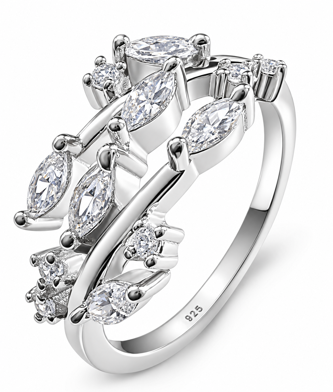 Sterling Silver Diamond Cubic Zirconia Marquise Cluster Ring