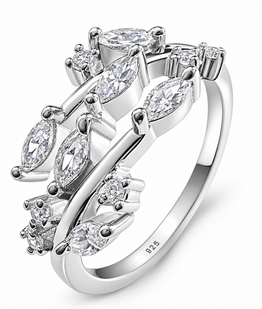 Sterling Silver Diamond Cubic Zirconia Marquise Cluster Ring
