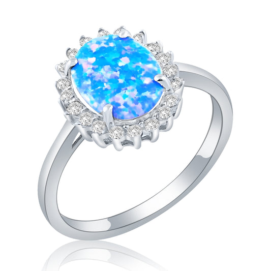 Sterling Silver Oval Blue Lavender Lab Grown Opal Cubic Zirconia Ring