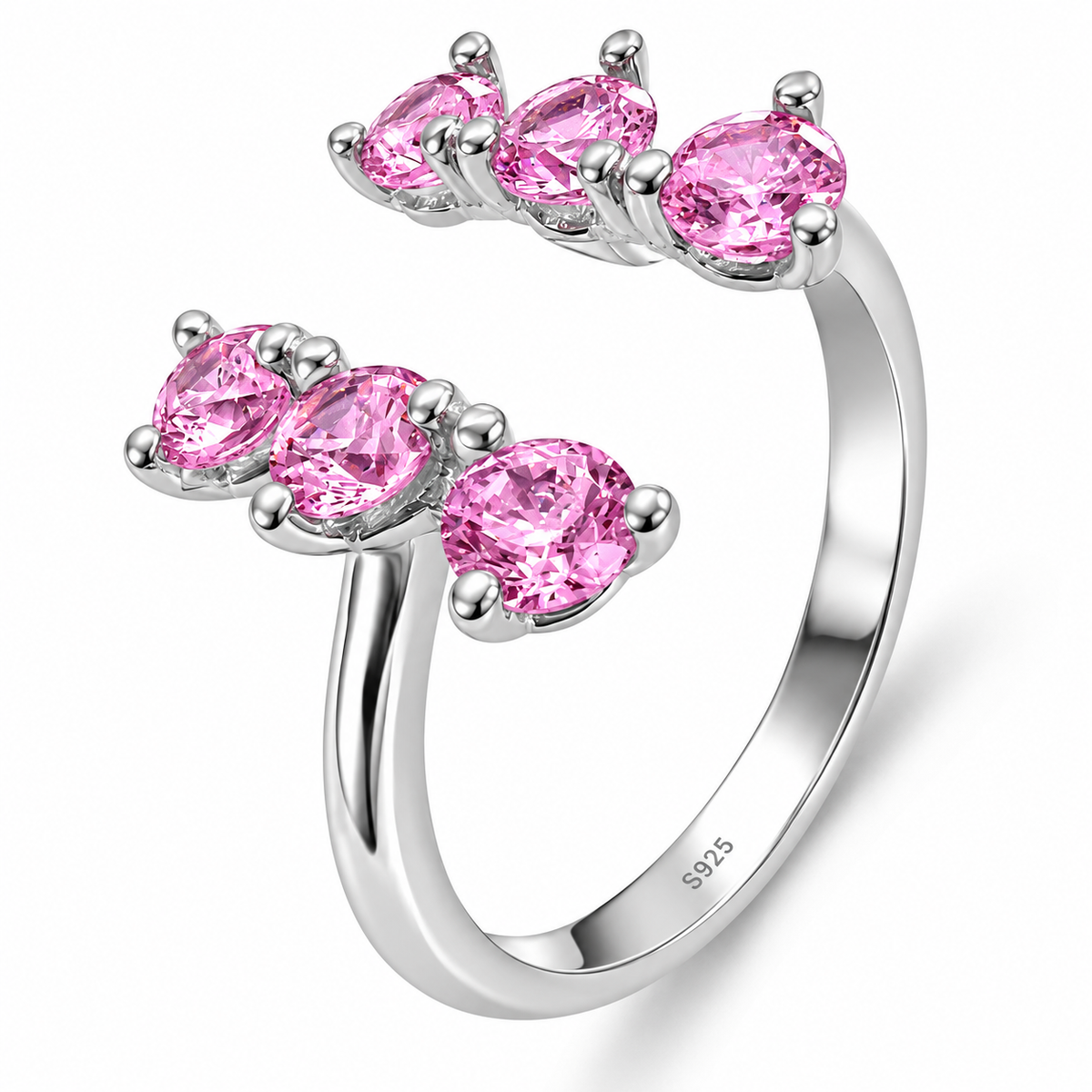 Sterling Silver Pink Split Cubic Zirconia Ring