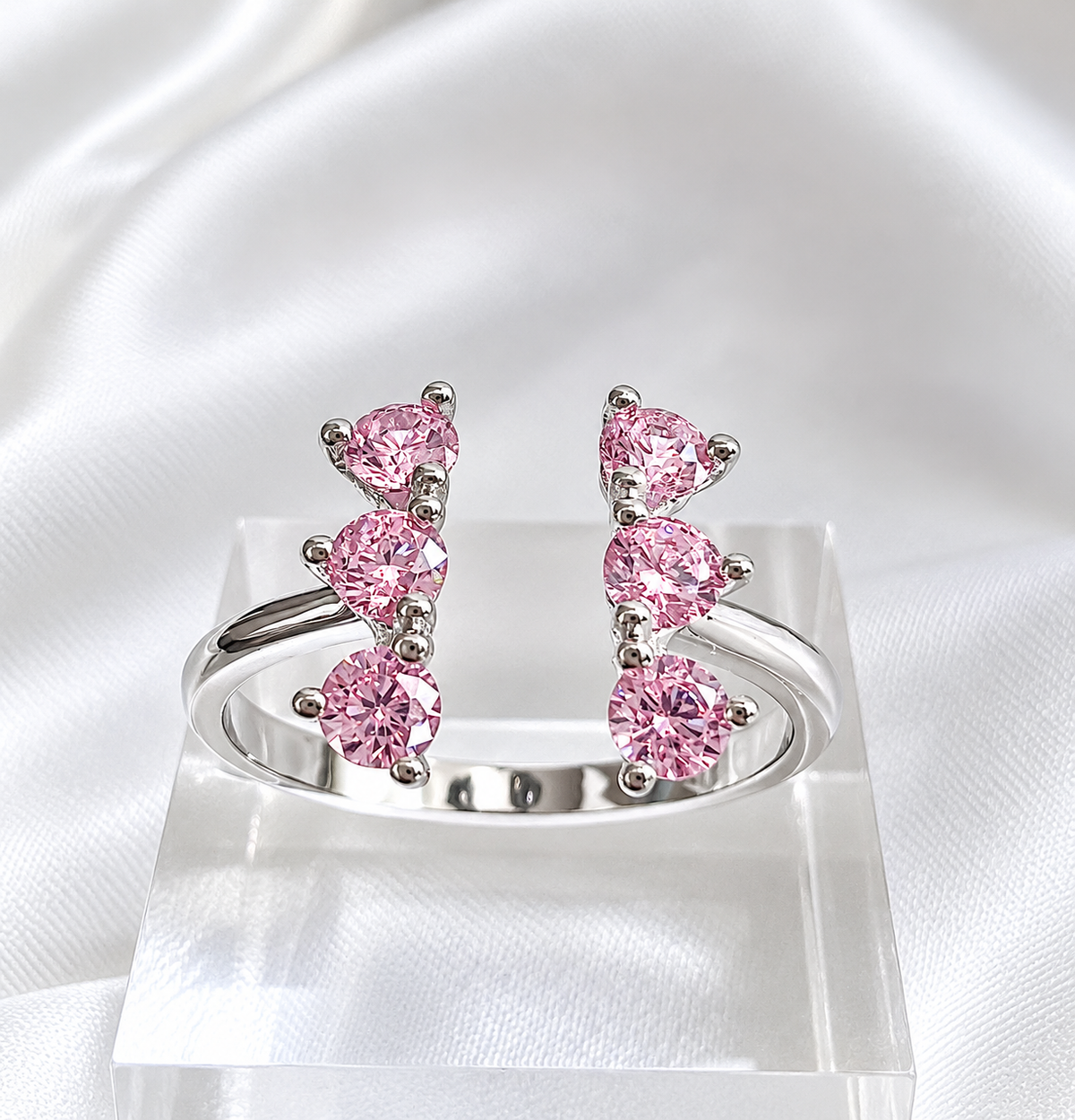 Sterling Silver Pink Split Cubic Zirconia Ring