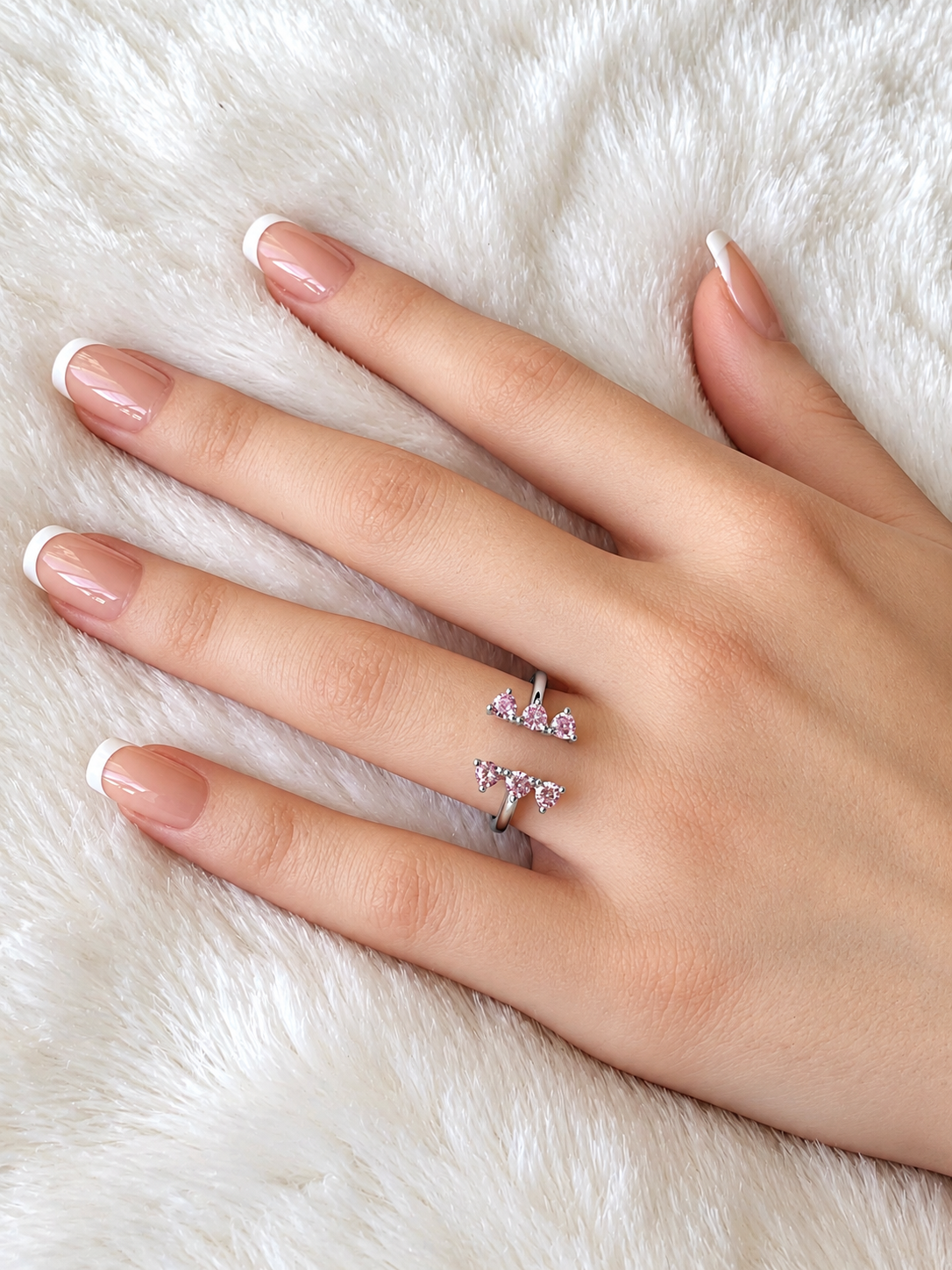 Sterling Silver Pink Split Cubic Zirconia Ring