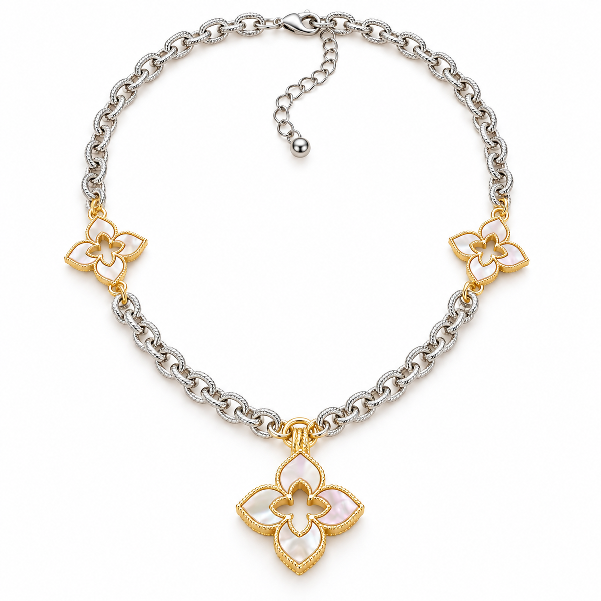 Two-Tone Clover Mother-of-Pearl Inspired Necklace
