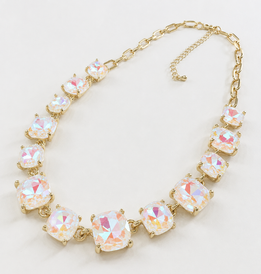 AB Crystal Chain Link Necklace - Durable Zinc Steel Design