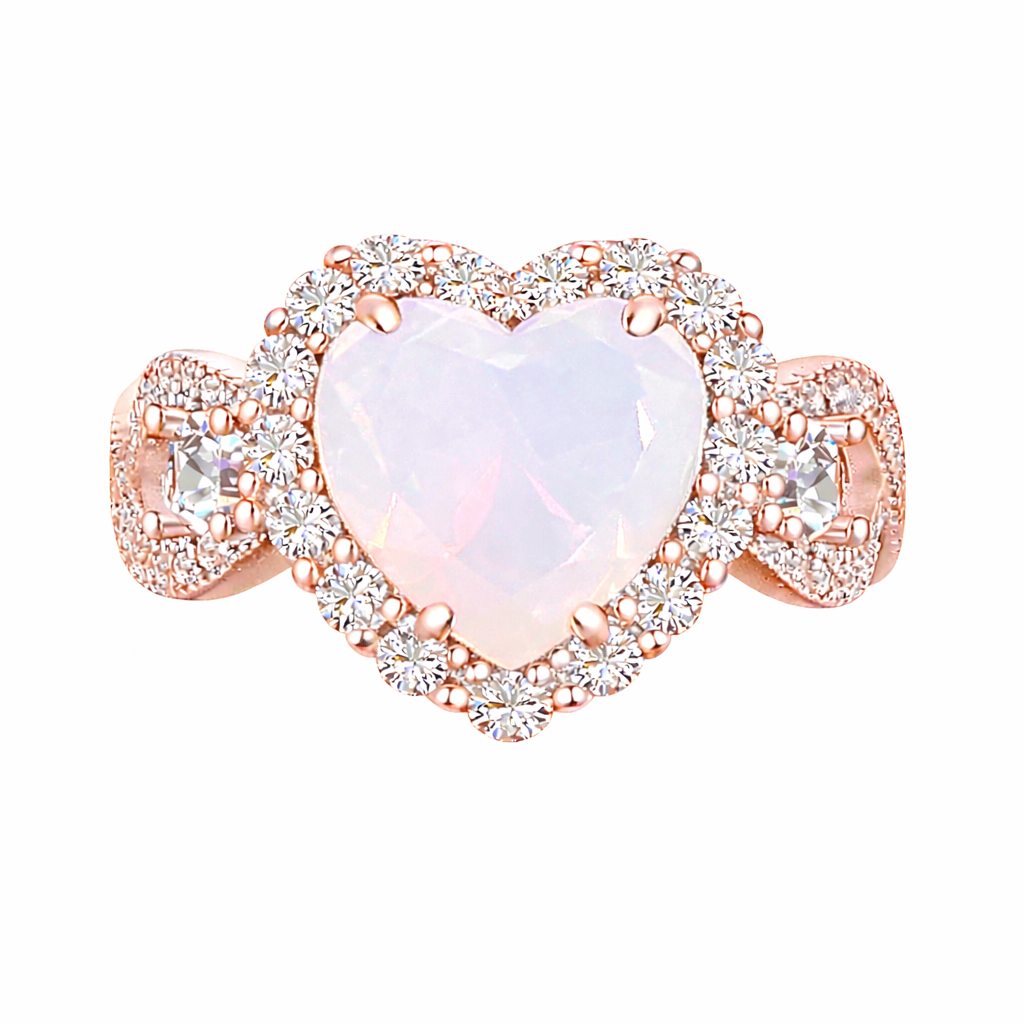 White Moonstone Halo Heart Infinity Ring
