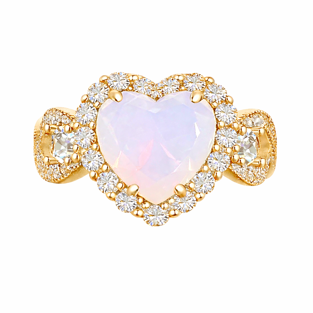 White Moonstone Halo Heart Infinity Ring