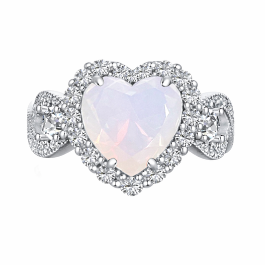 White Moonstone Halo Heart Infinity Ring