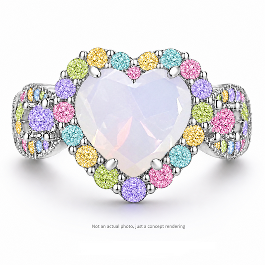 PRE-ORDER - Halo Heart Multicolor CZ Ring – Choose Your Stone & Finish