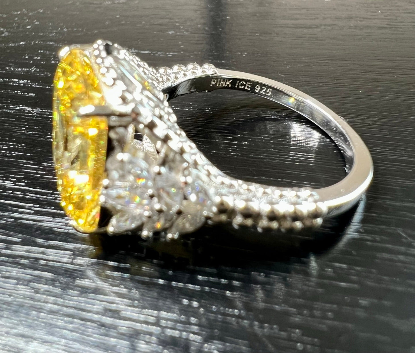 *PRE-ORDER - Emerald-Cut Yellow CZ Beaded Shank 925 Sterling Silver Ring