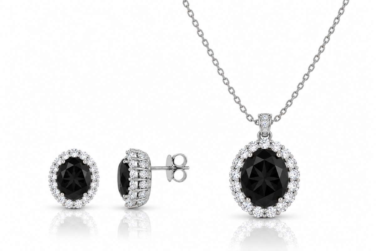 *PRE-ORDER - 925 Sterling Silver Oval Cut Black Onyx Necklace & Earrings Set