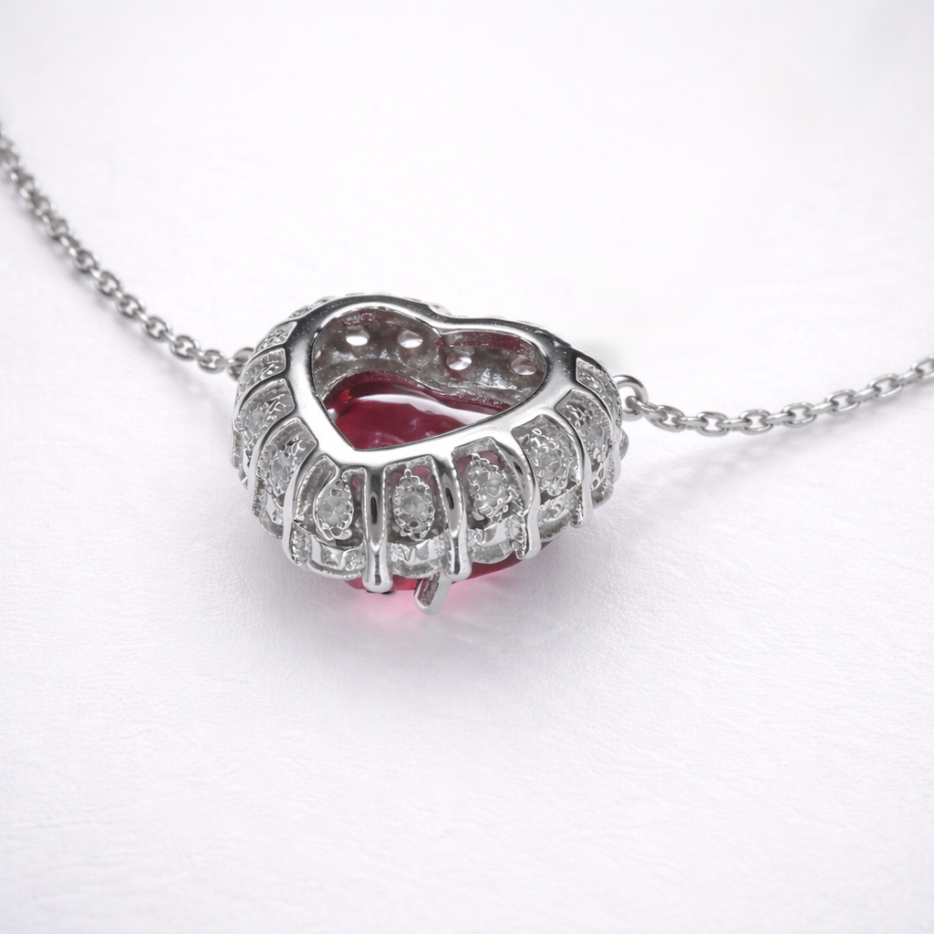 Crimson Heart Halo Necklace (Choose your plating)