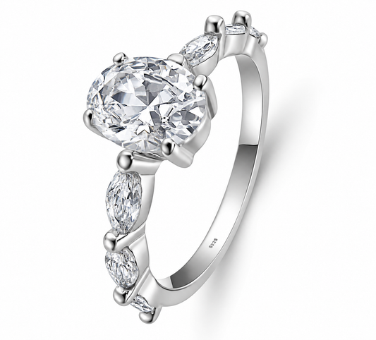 Dainty Sterling Silver Oval Diamond Cubic Zirconia Engagement Ring