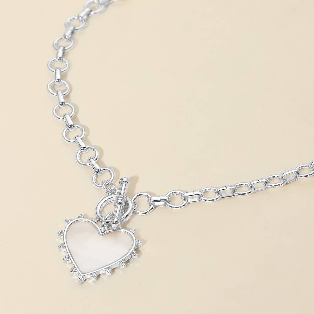 Mother of Pearl Inspired Radiant Heart Toggle Chain Necklace