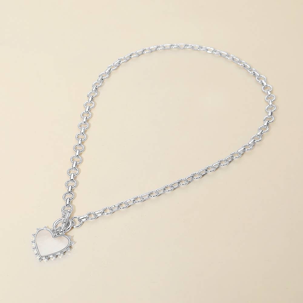 Mother of Pearl Inspired Radiant Heart Toggle Chain Necklace