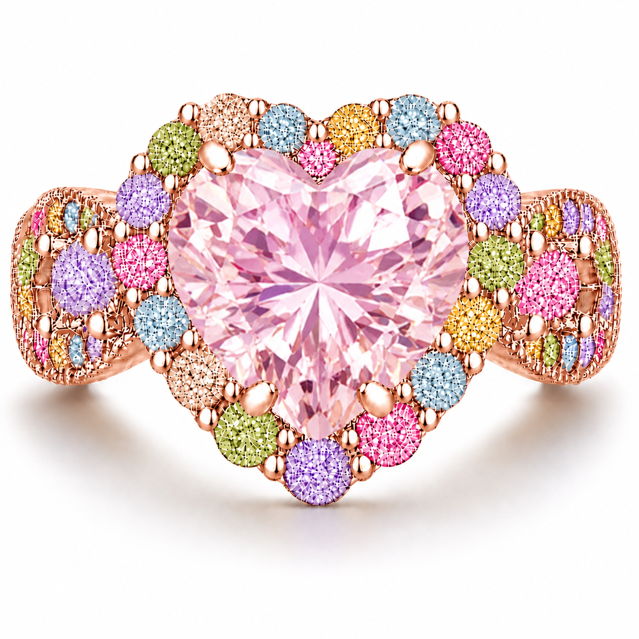 Blush Pink CZ Halo Heart Multicolor CZ Ring – Choose Your Plating