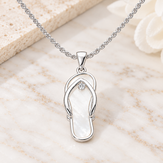 Mother-of-Pearl Inspired Flip Flop Pendant Necklace