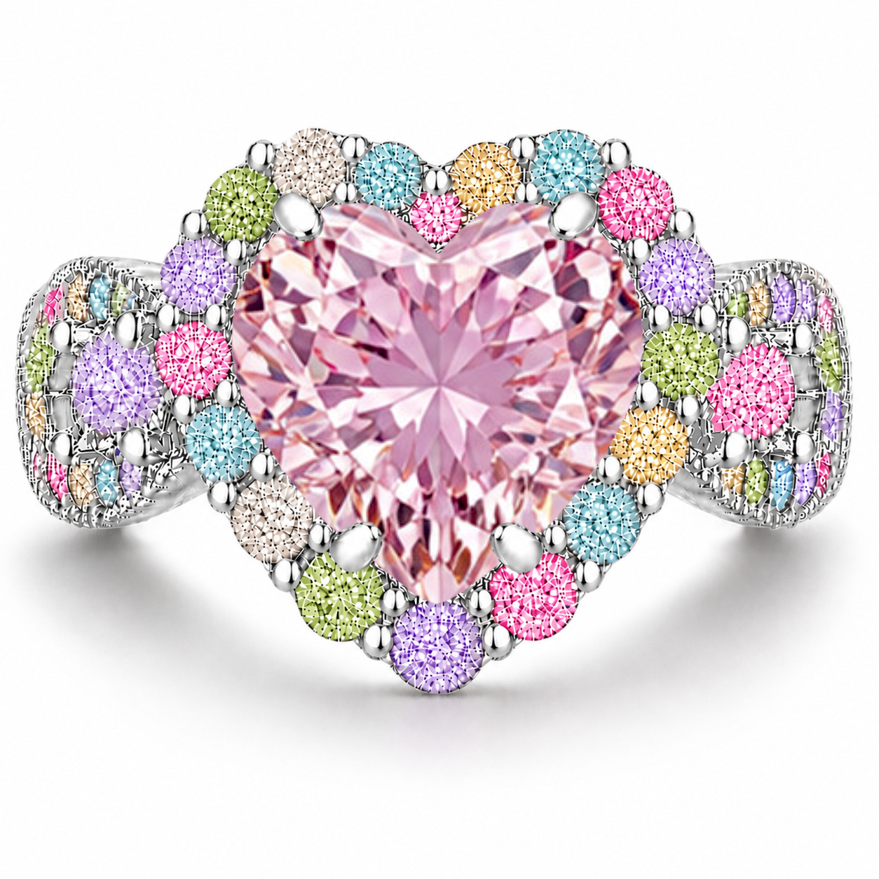 Blush Pink CZ Halo Heart Multicolor CZ Ring – Choose Your Plating