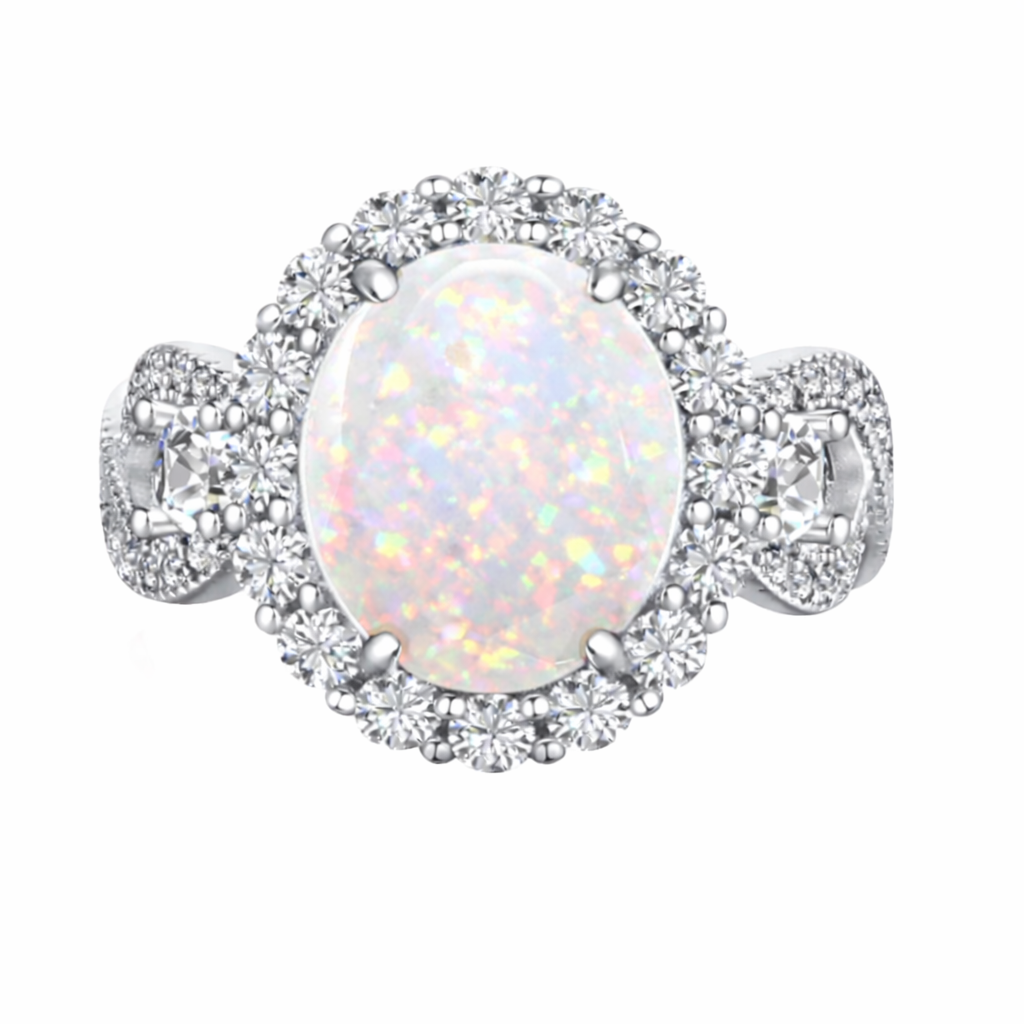 *PRE-ORDER - 925 Sterling Silver Infinity Oval Cut White Fire Opal & Diamond CZ Ring