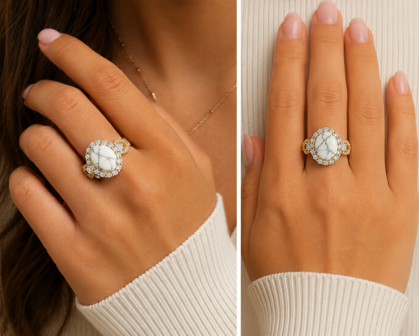 PRE-ORDER - 925 Sterling Silver Infinity Oval Cut White Howlite Ring (Choose your plating)