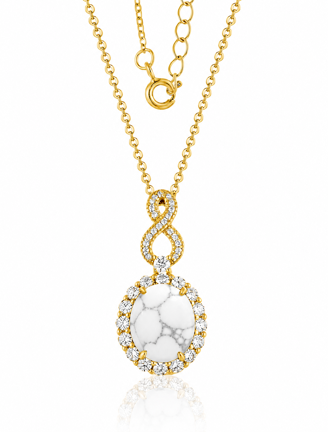 PRE-ORDER - 925 Sterling Silver Oval Cut White Howlite Halo Infinity Necklace (Choose your finish)