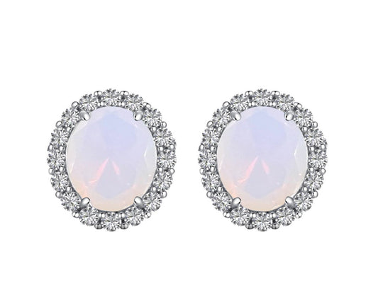 925 Sterling Silver Oval Cut White Opal Earrings