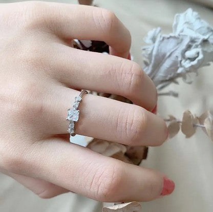 Dainty 925 Sterling Silver Square Shape Diamond Cubic Zirconia Promise Ring