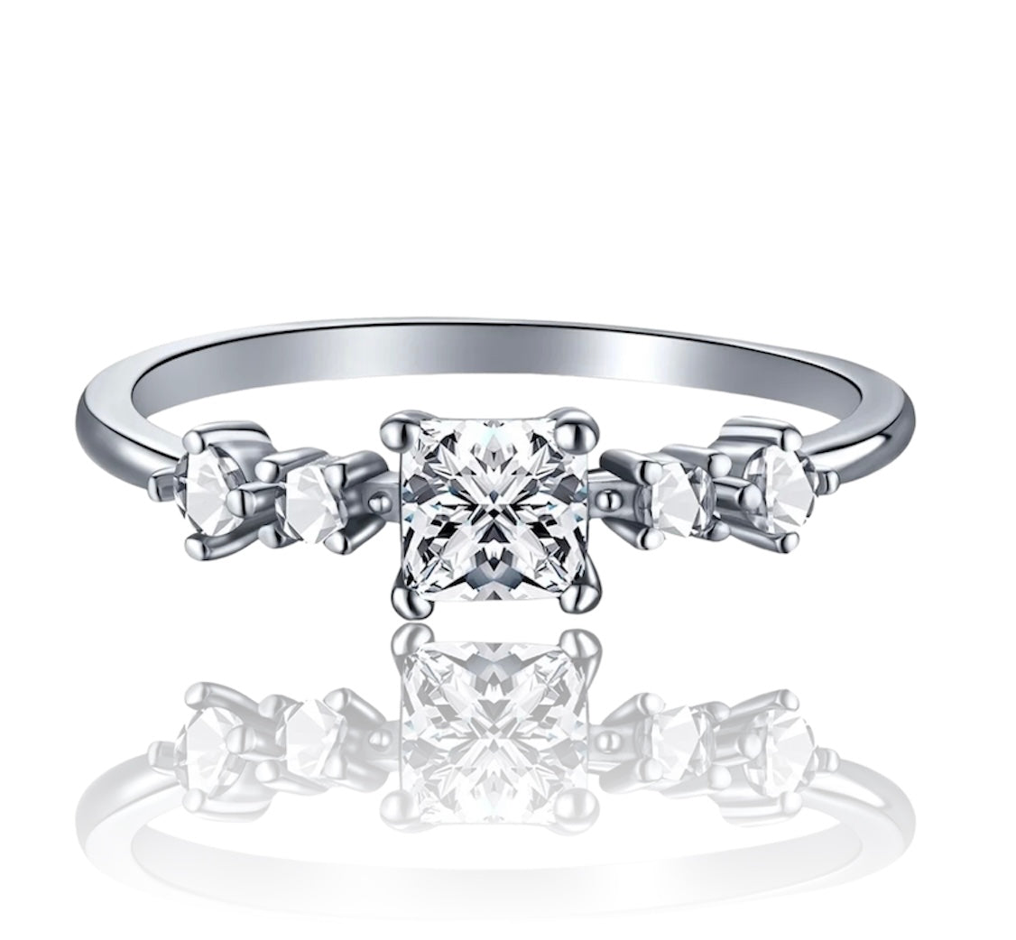 Dainty 925 Sterling Silver Square Shape Diamond Cubic Zirconia Promise Ring