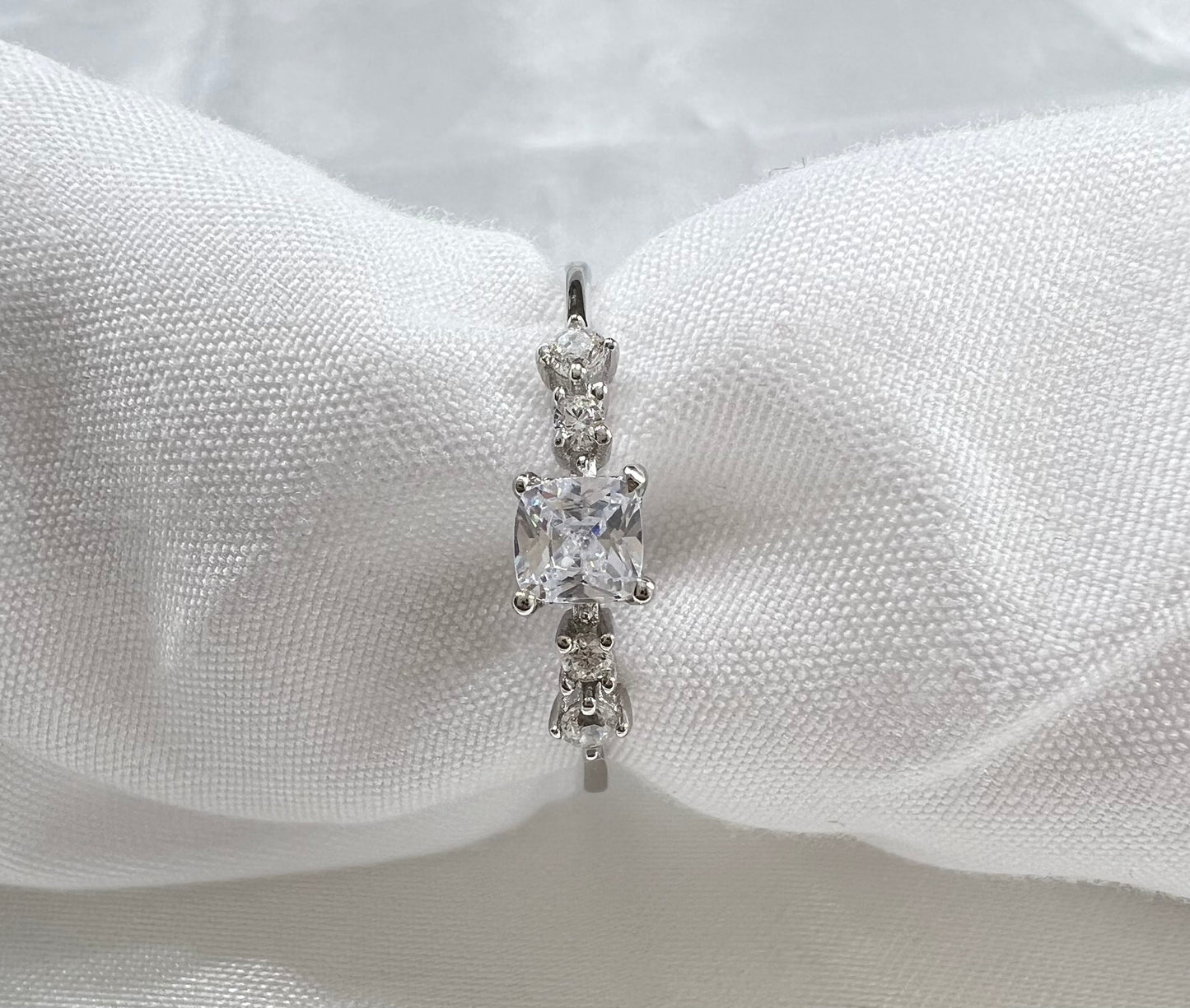 Dainty 925 Sterling Silver Square Shape Diamond Cubic Zirconia Promise Ring