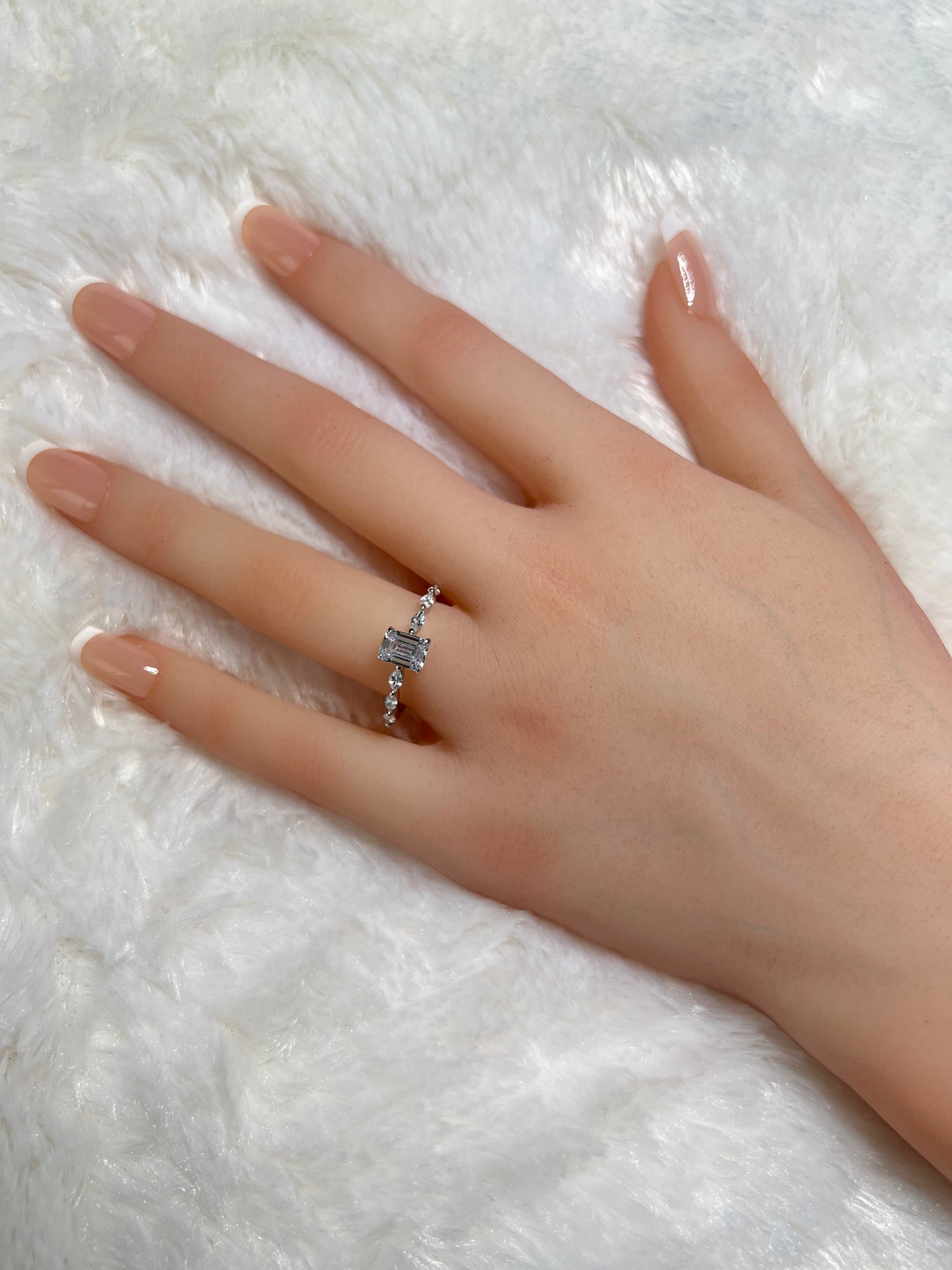 Dainty Sterling Silver Diamond Cubic Zirconia Baguette Engagement Ring