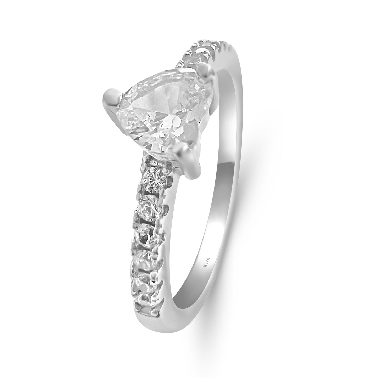 Dainty Sterling Silver Heart Clear Cubic Zirconia Engagement Ring