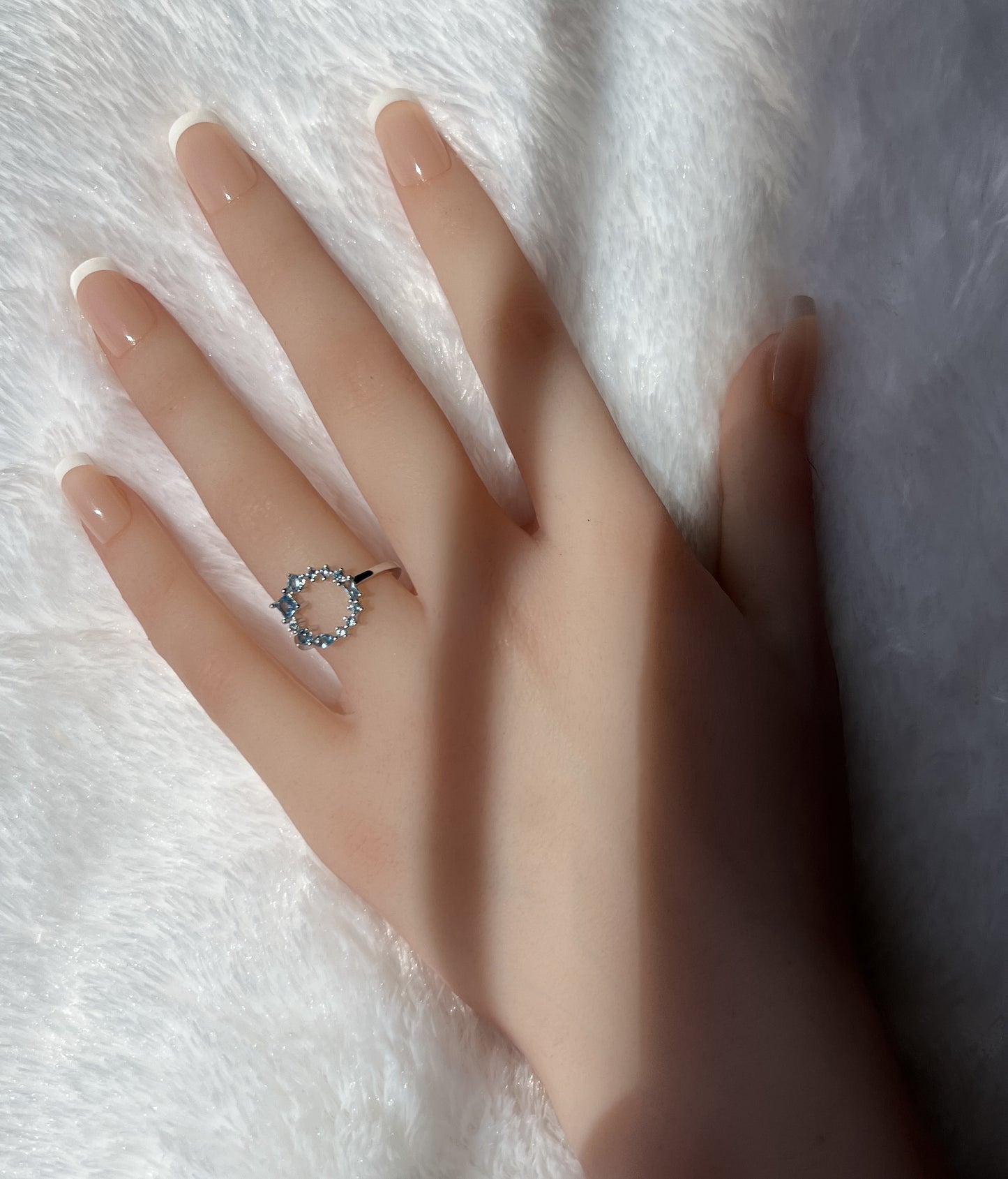 Dainty 925 Sterling Silver London Blue Nano Crystal Geometric Cluster Band Open Circle Ring