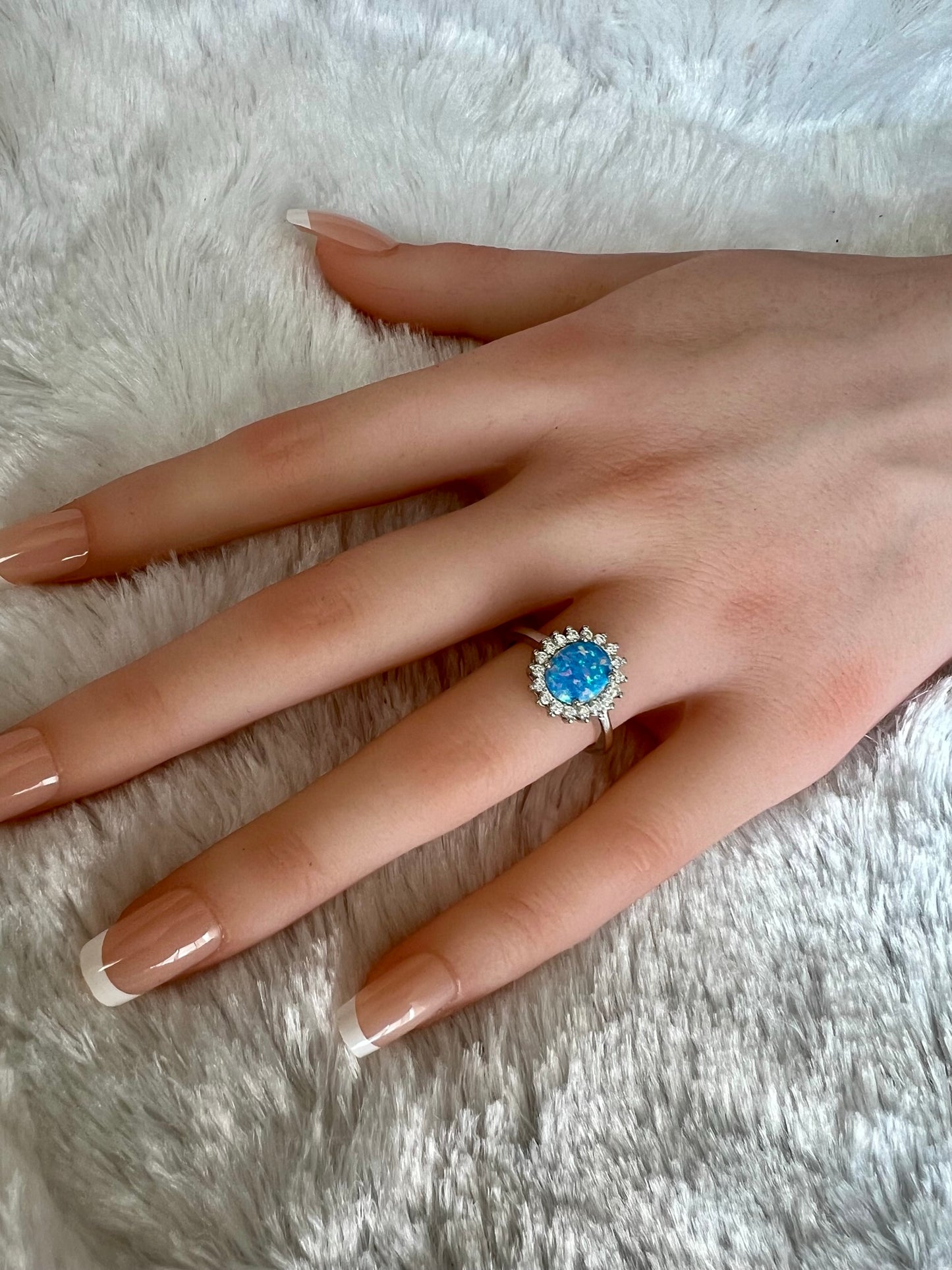 Sterling Silver Oval Blue Lavender Lab Grown Opal Cubic Zirconia Ring